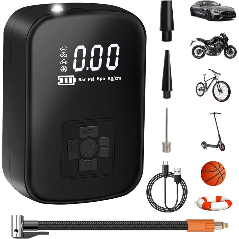 foto del prodotto lablanc compressore d aria portatile, mini pompa elettrica da 4000 mah, pompa per bicicletta elettrica da 150 psi con display lcd digitale, 4