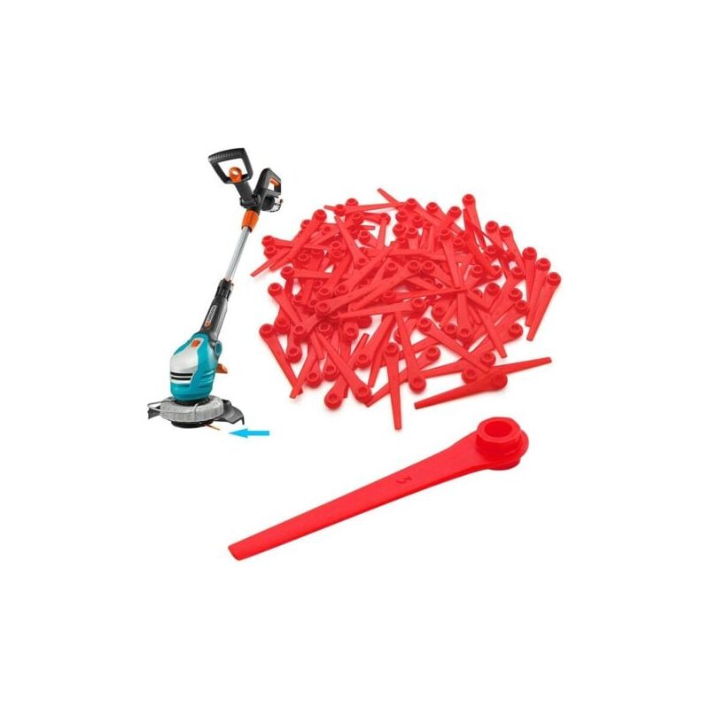 foto del prodotto lablanc confezione da 100 lame di ricambio in plastica per tosaerba gardena 9823 9825 70 mm rosso