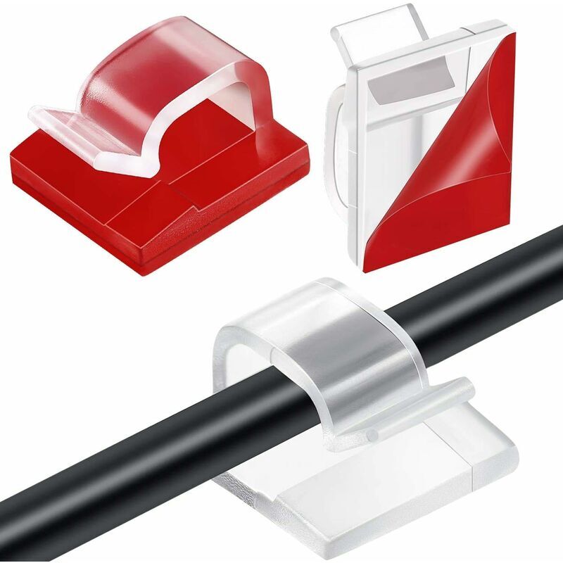 foto del prodotto lablanc confezione da 100 mini clip per cavi da esterno con nastro adesivo per luci a stringa piccole, trasparenti