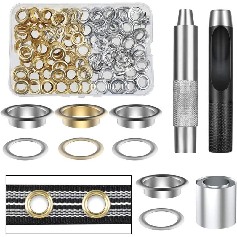 foto del prodotto lablanc confezione da 100 occhielli metallici con scatola portaoggetti, argento e oro diametro interno 1 2 