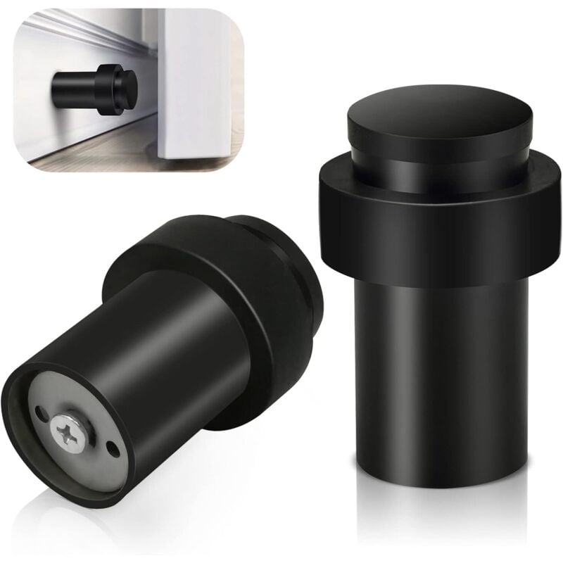 foto del prodotto lablanc confezione da 2 fermaporta in acciaio inox nero ad alta resistenza protezione murale decorativa in gomma piena per battiscopa 65 mm