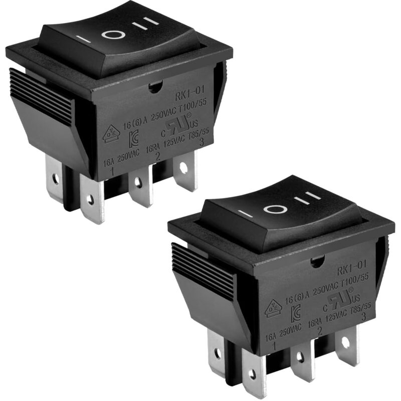 foto del prodotto lablanc confezione da 2 interruttori a bilanciere, on off on, dpdt, 6 terminali, 16 a 250 v ca, nero