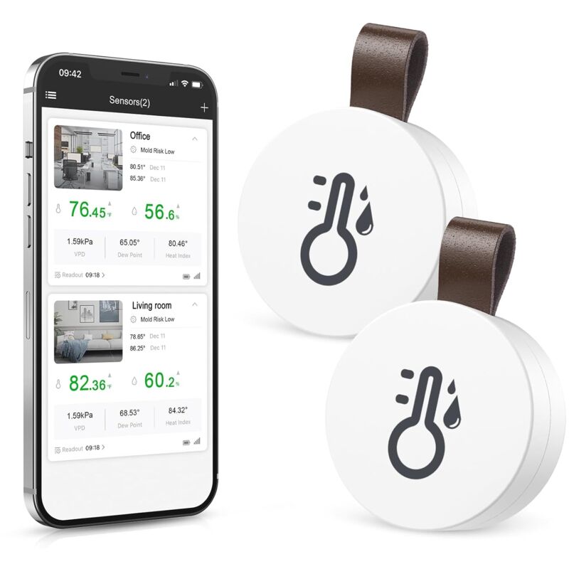 foto del prodotto lablanc confezione da 2 termoigrometro wireless, termoigrometro bluetooth con app e archiviazione dati, sensore digitale di temperatura e umidit 