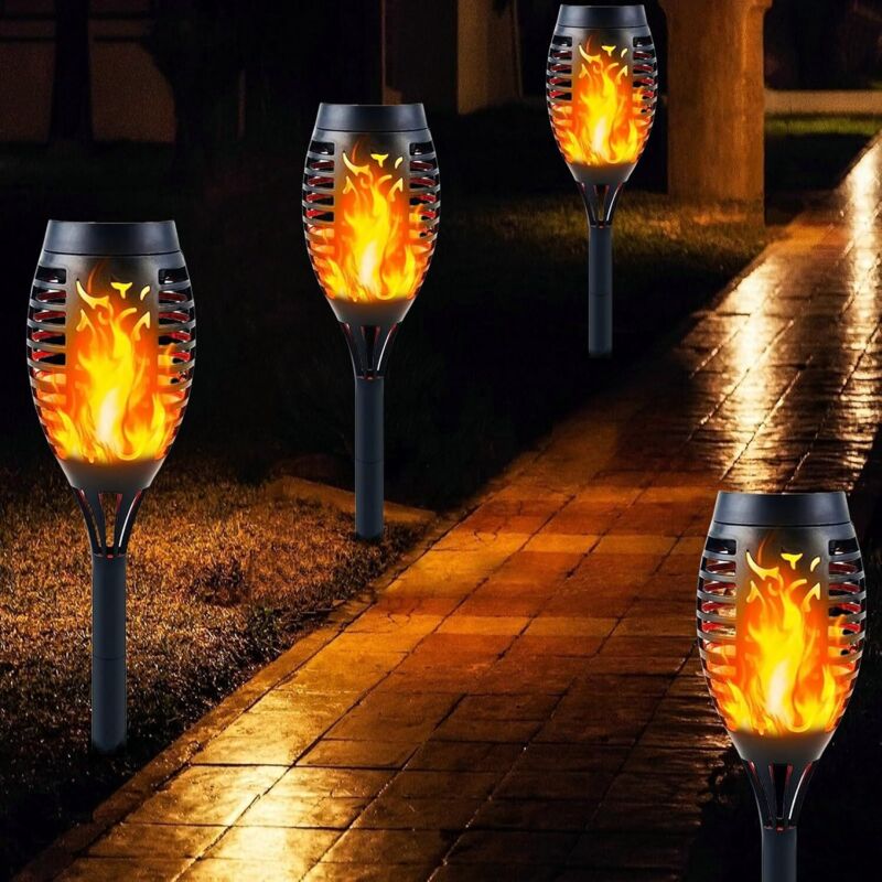 foto del prodotto lablanc confezione da 4 luci solari a led con fiamma, fiamme calde e tremolanti, luci solari impermeabili, decorazioni da giardino, illuminazione