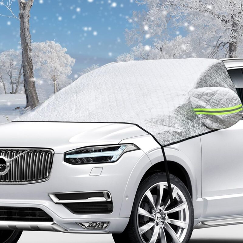 foto del prodotto lablanc copertura per parabrezza auto anti neve e ghiaccio, protezione a 4 strati contro neve, raggi uv, gelo, protezione universale per