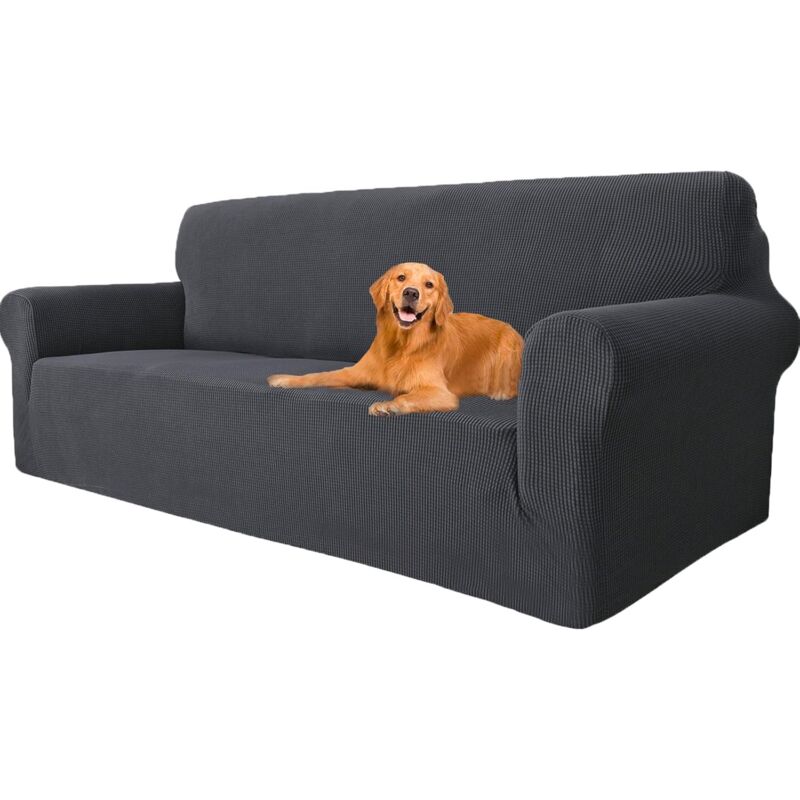 foto del prodotto lablanc copridivano elasticizzato a 3 posti, copridivano con braccioli, copridivano super elastico per cani e gatti, antimacchia grigio scuro,