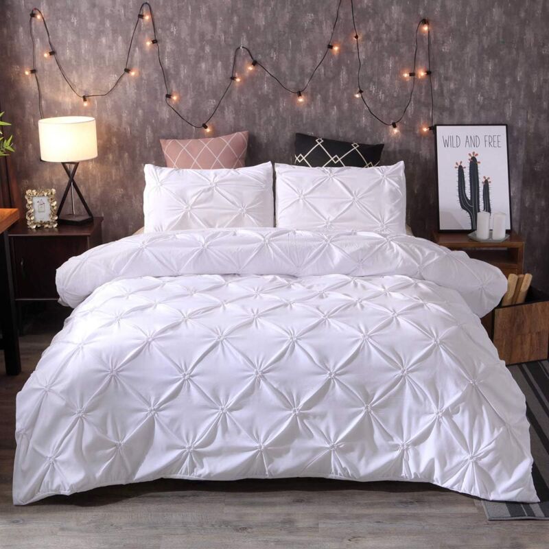 foto del prodotto lablanc copripiumino a pieghe pizzicate, lussuoso set di biancheria da letto plissettata in microfibra bianca, 3 pezzi, un copripiumino 135x200 cm