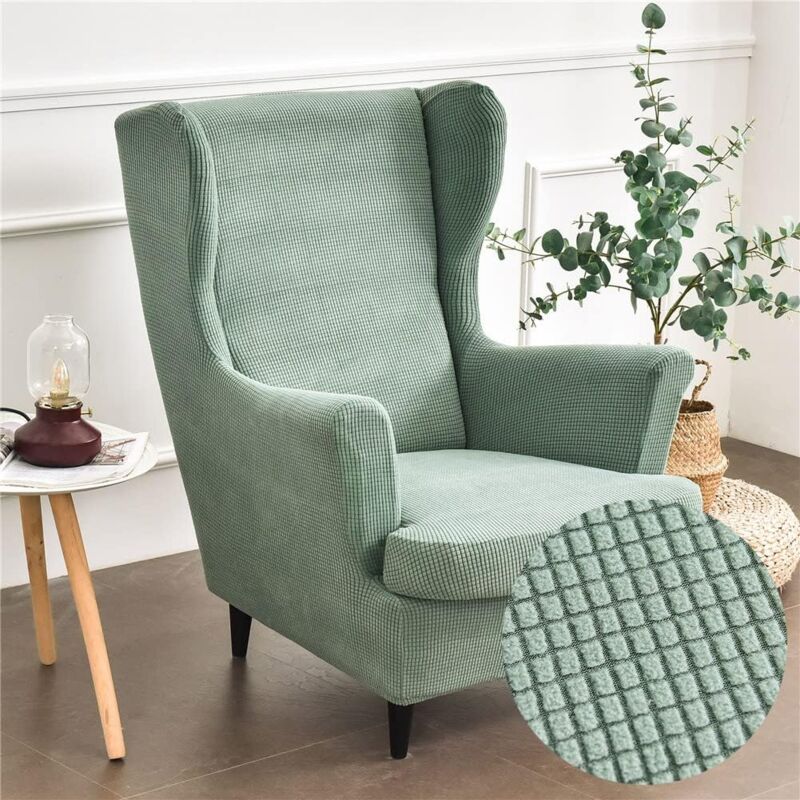 foto del prodotto lablanc copripoltrona elasticizzato con schienale alto, 2 pezzi, con fodera a t, copripoltrona antiscivolo strandmon in jacquard tinta unita verde