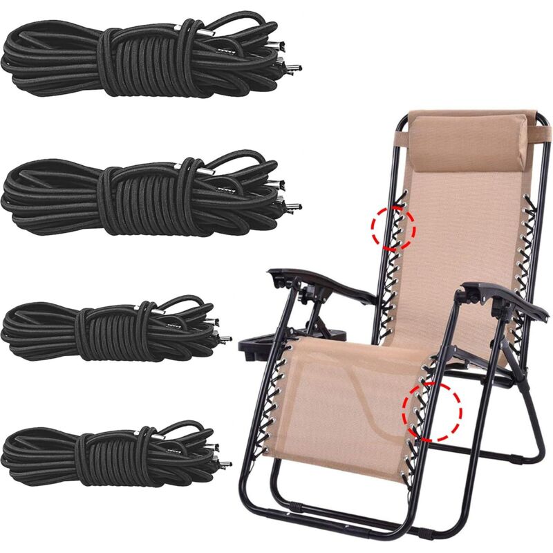 foto del prodotto lablanc corda elastica universale di ricambio per sedia relax, 4 pezzi, lacci elastici per sedia a gravit zero, corda di ricambio nera per sedia