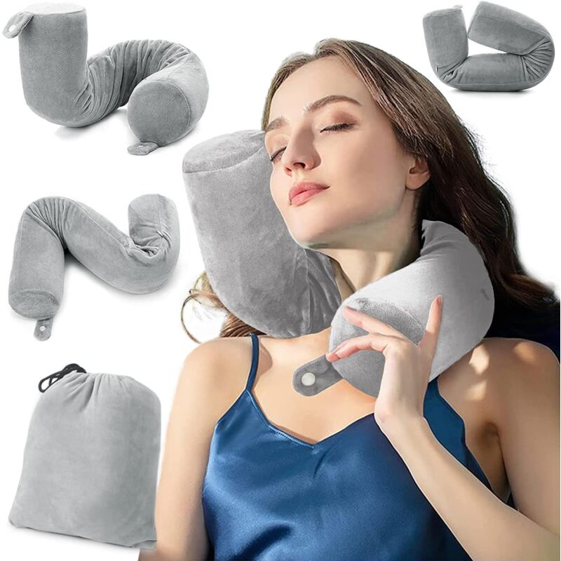 foto del prodotto lablanc cuscino da viaggio, cuscino cervicale in memory foam, pieghevole a piacere per chi dorme su un fianco, per aereo, auto, treno, ufficio