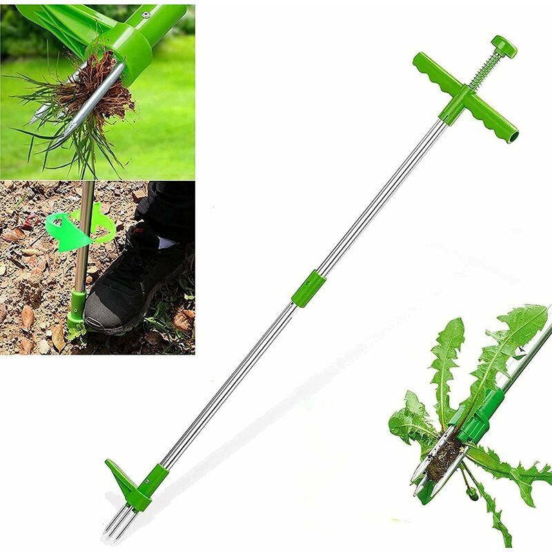 foto del prodotto lablanc diserbante strumento telescopico rotante verticale per la rimozione delle radici diserbante manuale da giardino con manico da 100 cm