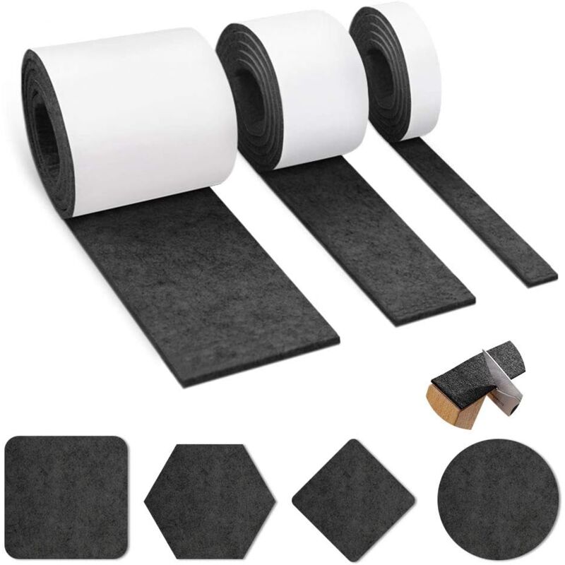foto del prodotto lablanc feltrini autoadesivi, 3 rotoli di feltrini in feltro nero 100 cm x 10 cm 100 cm x 5 cm 100 cm x 2 cm, protezione autoadesiva per