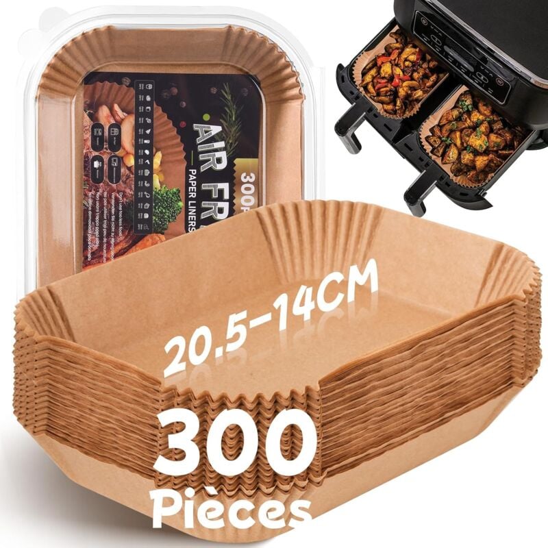 foto del prodotto lablanc fodere per friggitrice ad aria, 300 pezzi, 20,5x14 cm, rettangolari, senza olio, per friggitrice ad aria a doppia zona e doppia pila,
