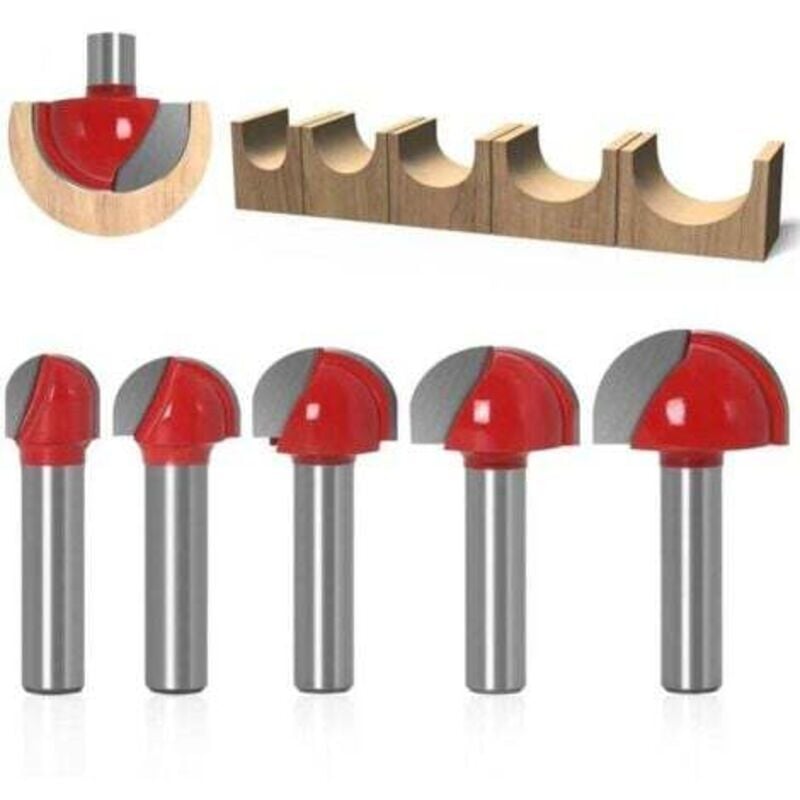 foto del prodotto lablanc frese a fondo tondo per legno, 5 pezzi, gambo da 8 mm, frese in carburo da 12 16 19 22 25,4 mm, frese per scanalature per utensili da