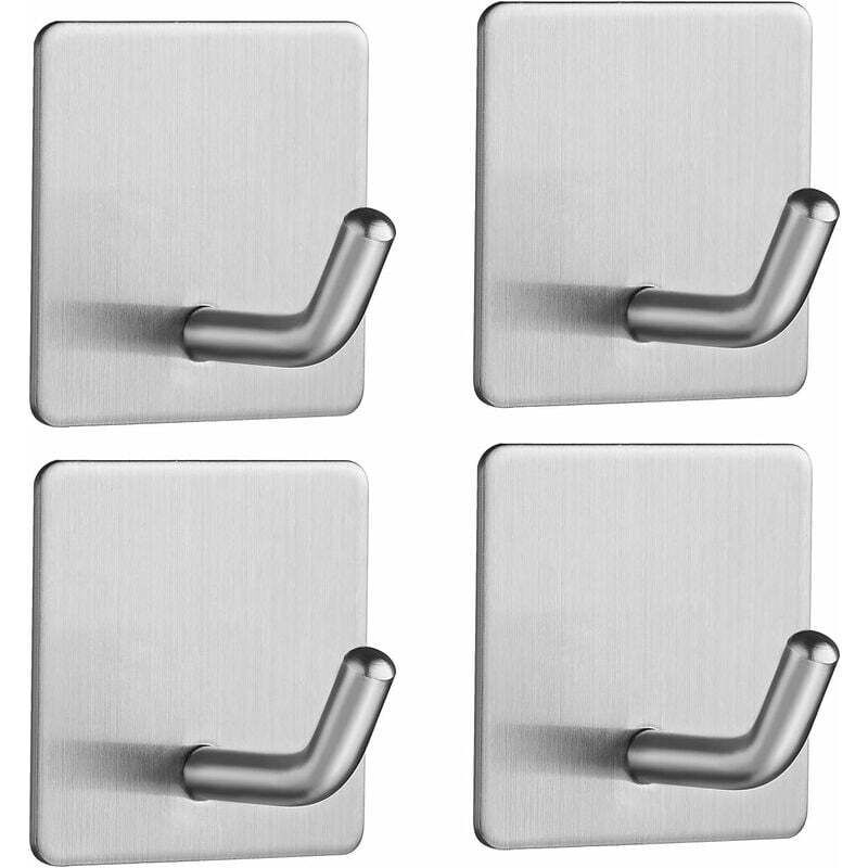 foto del prodotto lablanc - ganci adesivi 4 pezzi ganci da parete in acciaio inox portasciugamani senza foratura con nastro adesivo ganci da bagno soggiorno e cucina per asciugamano da bagno gancio appendiabiti quadrato - argent