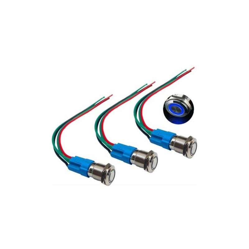 foto del prodotto lablanc interruttore a pulsante momentaneo premium da 12 v 3 a, 3 pezzi, interruttore a pulsante da 12 mm, led blu, interruttore impermeabile ip66