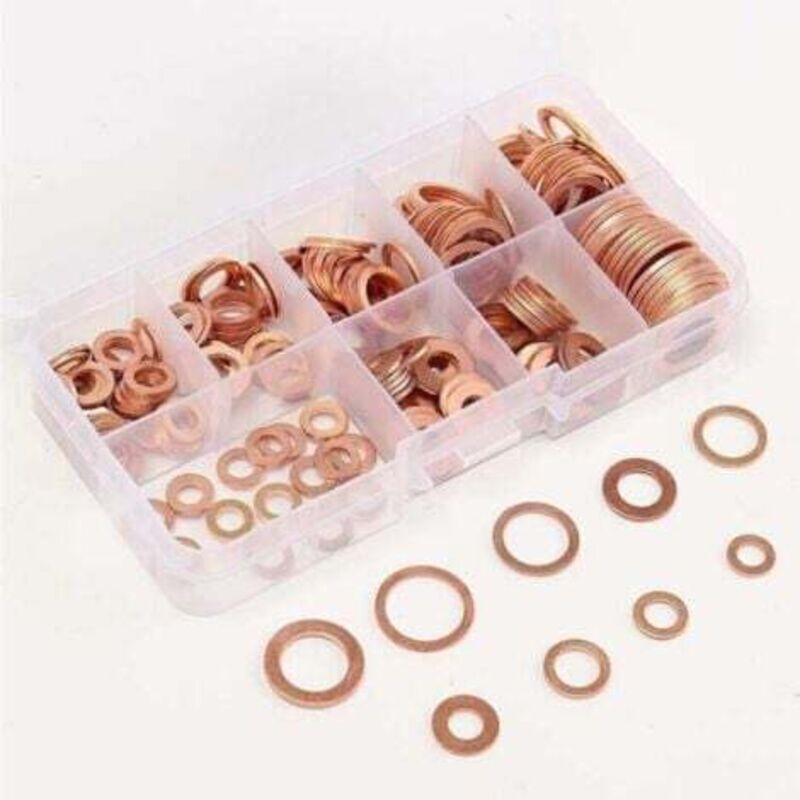 foto del prodotto lablanc kit assortimento da 200 pezzi di guarnizioni piatte, rondelle, dadi e bulloni in rame, con scatola