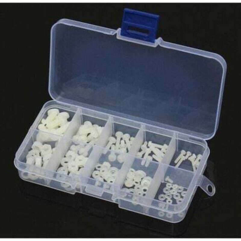 foto del prodotto lablanc kit assortimento di 150 viti, bulloni, dadi e rondelle in nylon bianco m2 m2,5 m3 m4 m5