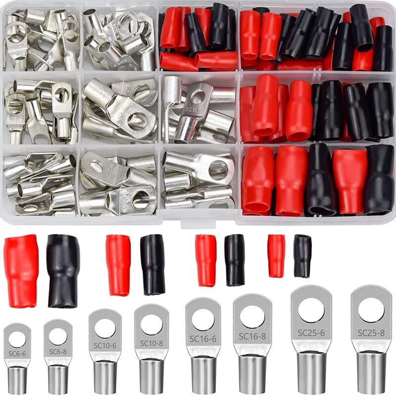 foto del prodotto lablanc kit di 120 terminali a crimpare per auto, con terminali per batteria a crimpare, panoramica della bocca del connettore sc e guaine isolanti
