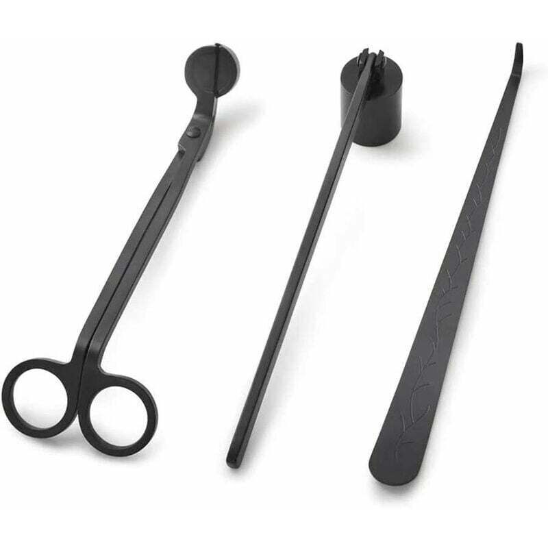 foto del prodotto lablanc kit di 3 utensili per spegnicandele in acciaio inox, con spegnicandele, tagliastoppini e scavino per stoppini nero 