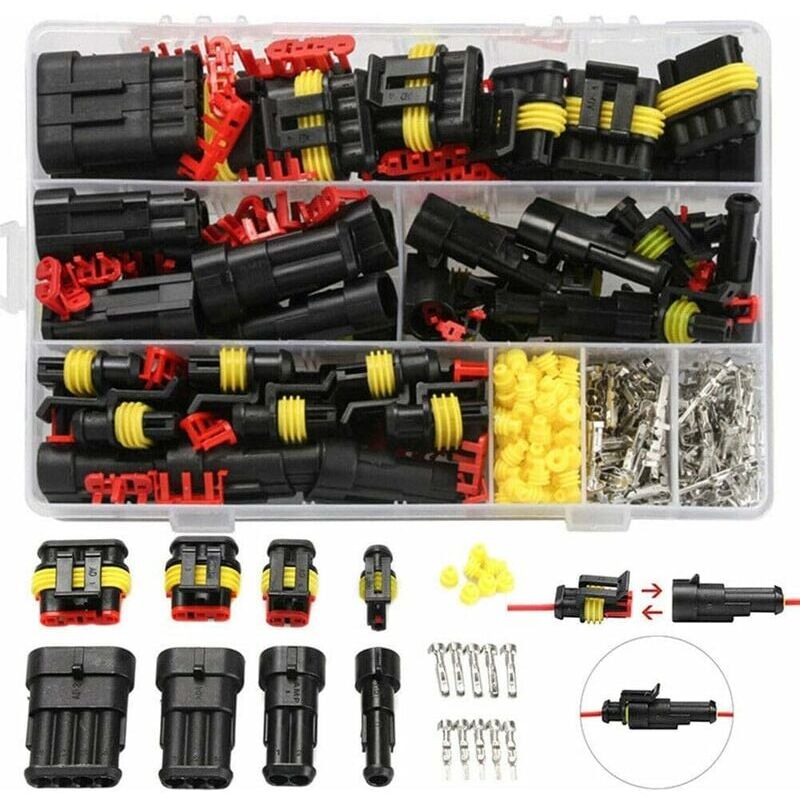 foto del prodotto lablanc kit di assortimento di terminali a 1, 2, 3 e 4 pin per connettori elettrici per auto impermeabili da 352 pezzi per moto, auto, scooter,