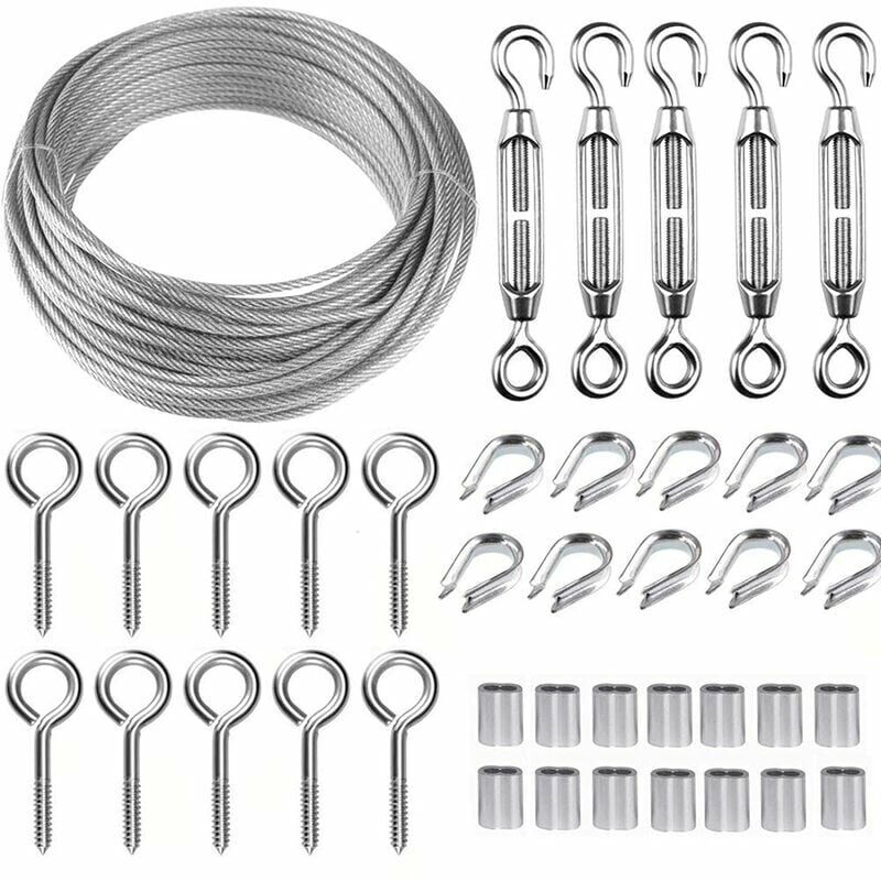 foto del prodotto lablanc kit di sospensione in filo di acciaio inossidabile da 30 m e 2 mm con tenditore e gancio per cavo m5 per arrampicata, recinzione da