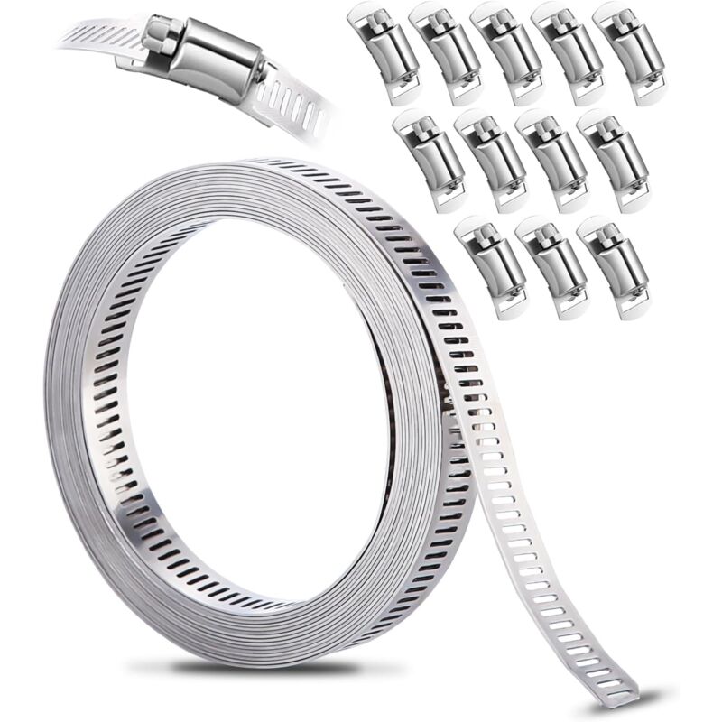 foto del prodotto lablanc kit fascette stringitubo fai da te in acciaio inox 304, fascia metallica perforata da 3,5 m 12 elementi di fissaggio, regolabili, per
