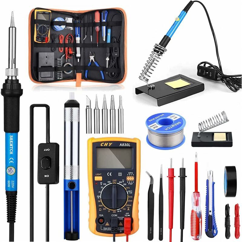foto del prodotto lablanc kit saldatore 21 in 1, 60 w, temperatura regolabile, con multimetro digitale, 200 450 c, saldatore elettrico di precisione, 5 punte per