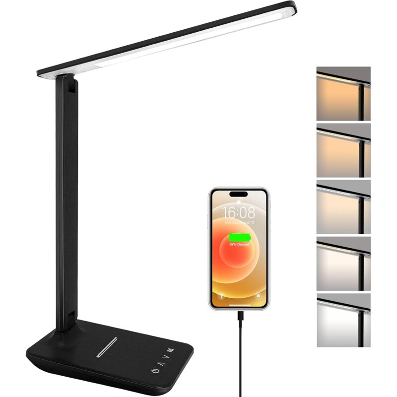 foto del prodotto lablanc lampada da scrivania a led, lampada da comodino pieghevole dimmerabile con 5 modalit colore e 5 livelli di luminosit , porta di ricarica