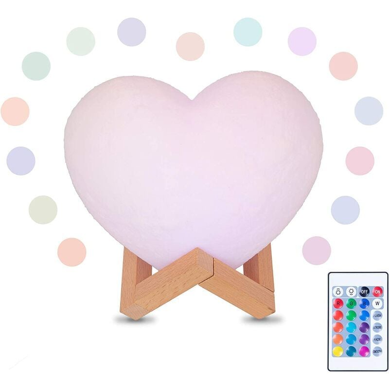 foto del prodotto lablanc lampada led a forma di cuore, stampa 3d, dimmerabile in 16 colori, telecomando e interruttore touch, ricaricabile tramite usb, luce
