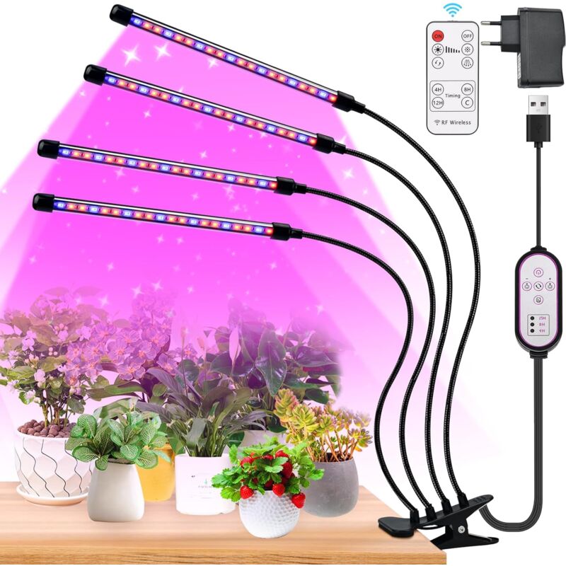 foto del prodotto lablanc lampada per piante a 80 led a spettro completo, lampada per piante da interno a 4 teste con timer 4 8 12 ore, 10 livelli di luminosit , 3