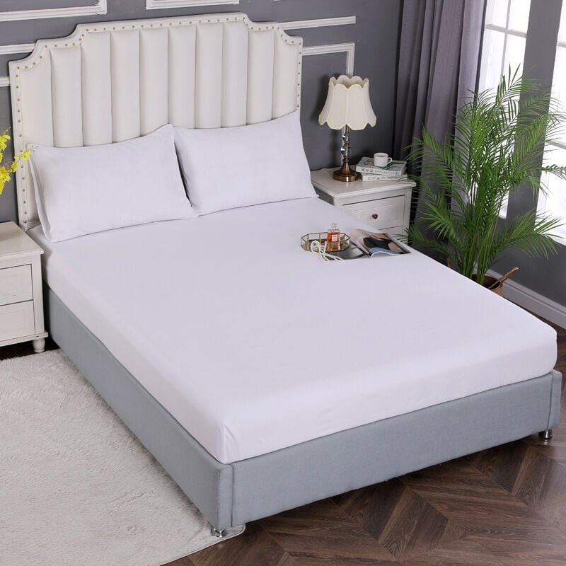 foto del prodotto lablanc lenzuolo con angoli, bianco, 180 x 200 cm, tagli da 30 cm per materassi spessi, microfibra di poliestere spazzolata