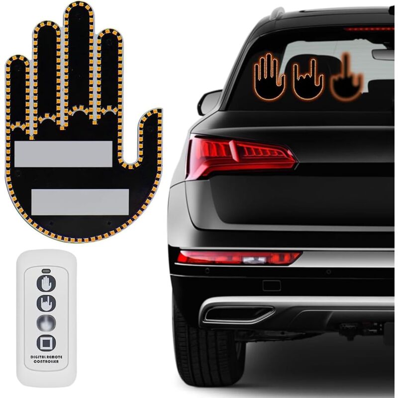 foto del prodotto lablanc luce per gesti delle dita con telecomando, luce per finestrino auto con scritta divertente, luce per auto con dita, accessori per auto,