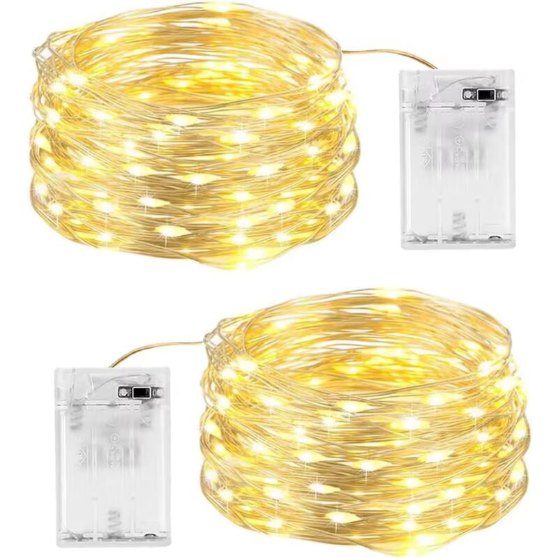foto del prodotto lablanc luci a stringa per la casa, 2 pezzi da 10 m con 100 led a batteria, luci a tenda bianche calde per interni ed esterni, vacanze, matrimoni,