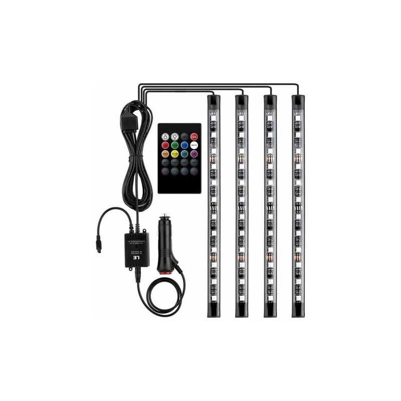 foto del prodotto lablanc luci interne per auto a led da 12 v con 4 strisce led rgb da 48 mm, 3 m di luce multicolore per auto, striscia luminosa controllabile con