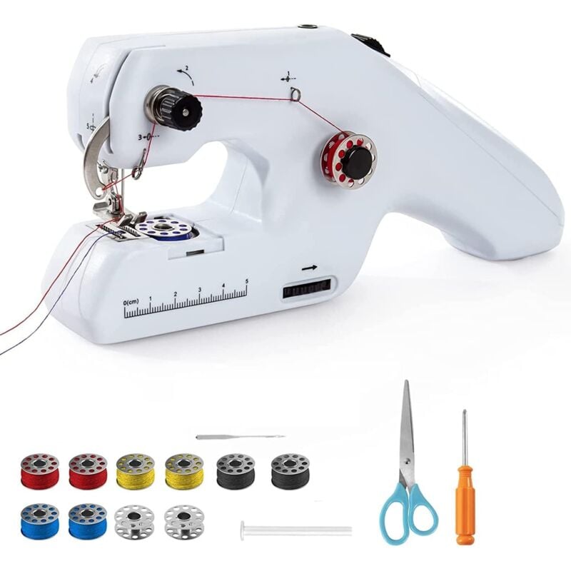 foto del prodotto lablanc macchina da cucire a mano con doppia infilatura mini macchina da cucire elettrica portatile per principianti facile da usare per