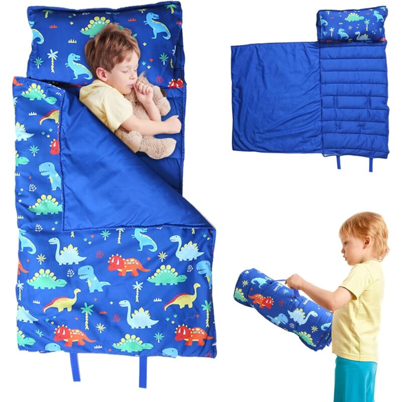 foto del prodotto lablanc materassino per dormire, materassino per riposini con cuscino e coperta, materassino termico anti calci con maniglia, 47x20 portatile per