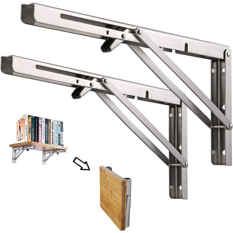foto del prodotto lablanc mensola da parete pieghevole da 250 mm, 2 staffe per console pieghevole in acciaio inossidabile, telaio di supporto per mensole da garage,