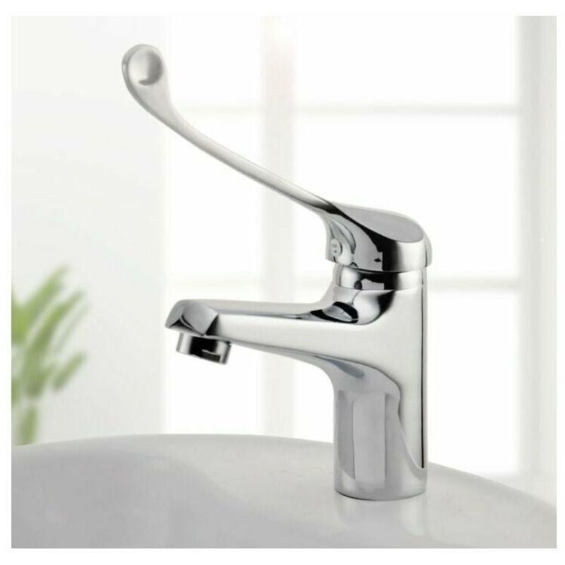 foto del prodotto lablanc miscelatore per lavabo con maniglia medica, rubinetto da bagno pmr, cromato, argento