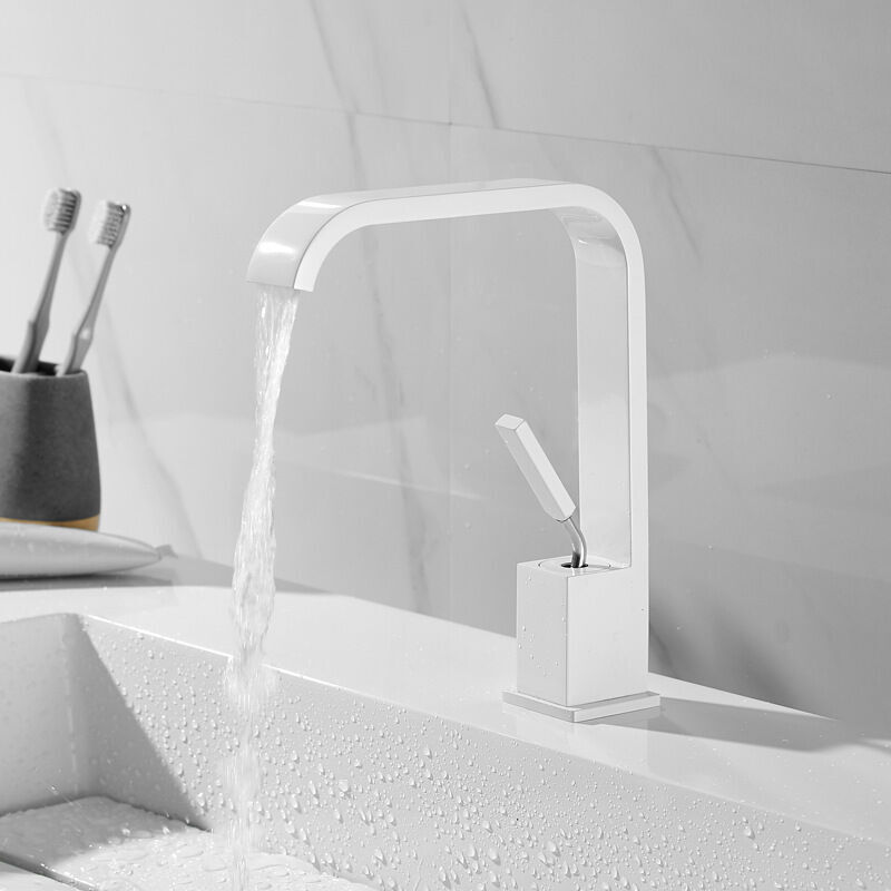 foto del prodotto lablanc miscelatore per lavabo in ottone con beccuccio alto, rubinetto per bagno, cascata bianca