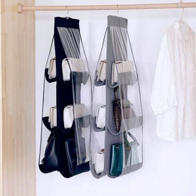 foto del prodotto lablanc organizer da appendere per borse, confezione da 2, 6 tasche, antipolvere, per guardaroba, salvaspazio, lavabile nero grigio 