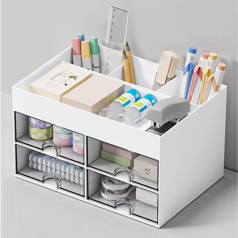 foto del prodotto lablanc organizer da scrivania con 4 cassetti, multifunzionale, salvaspazio bianco 