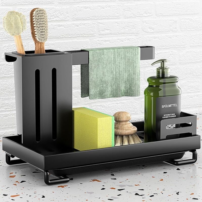 foto del prodotto lablanc organizer per lavello, nero, organizer per lavello da cucina, organizer per lavello extra resistente, porta spugna in acciaio inossidabile,