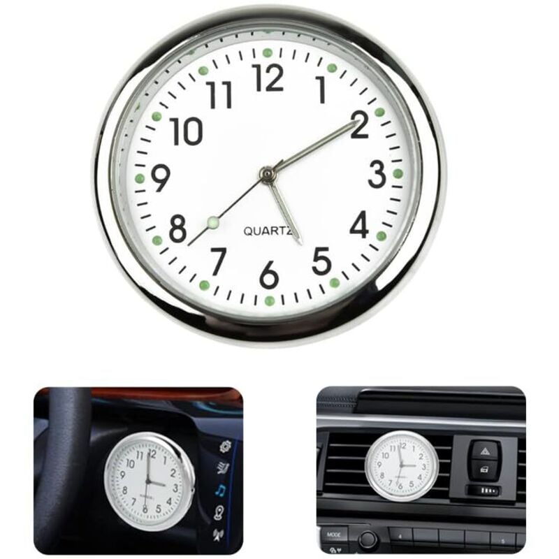foto del prodotto lablanc orologio da auto rotondo bianco, orologio da auto luminoso, orologio da auto al quarzo, adatto a qualsiasi auto con clip di ventilazione 