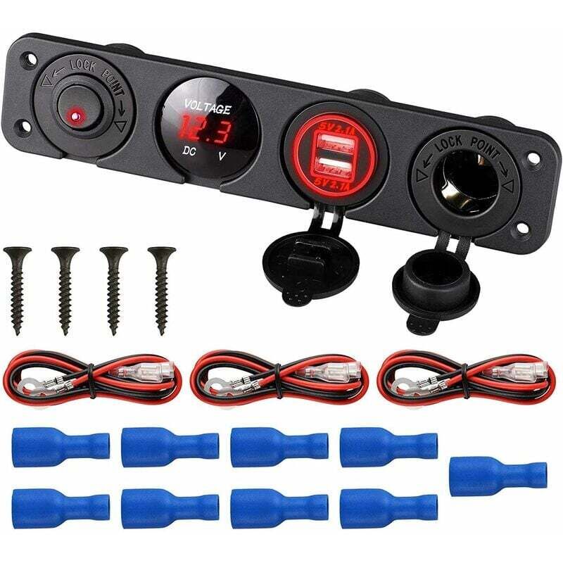 foto del prodotto lablanc pannello interruttori marini 4 in 1, doppia presa di ricarica usb 12v 4,2a, voltmetro a led, presa accendisigari e interruttore a