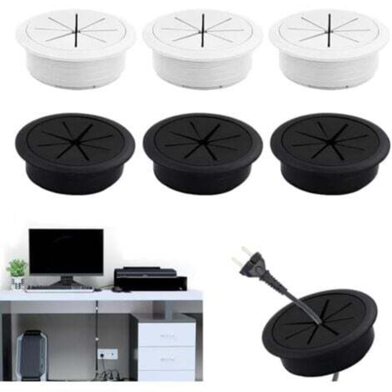 foto del prodotto lablanc passacavo da scrivania a 6 pezzi, passacavo da scrivania da 60 mm, passacavo da parete per tv, passacavo da parete rotondo, passacavo da