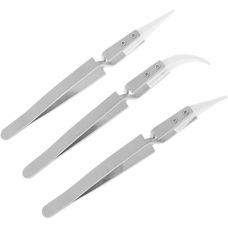foto del prodotto lablanc pinzette in ceramica antistatiche, confezione da 3, pinzette di precisione invertite resistenti al calore impugnatura in acciaio, punta in
