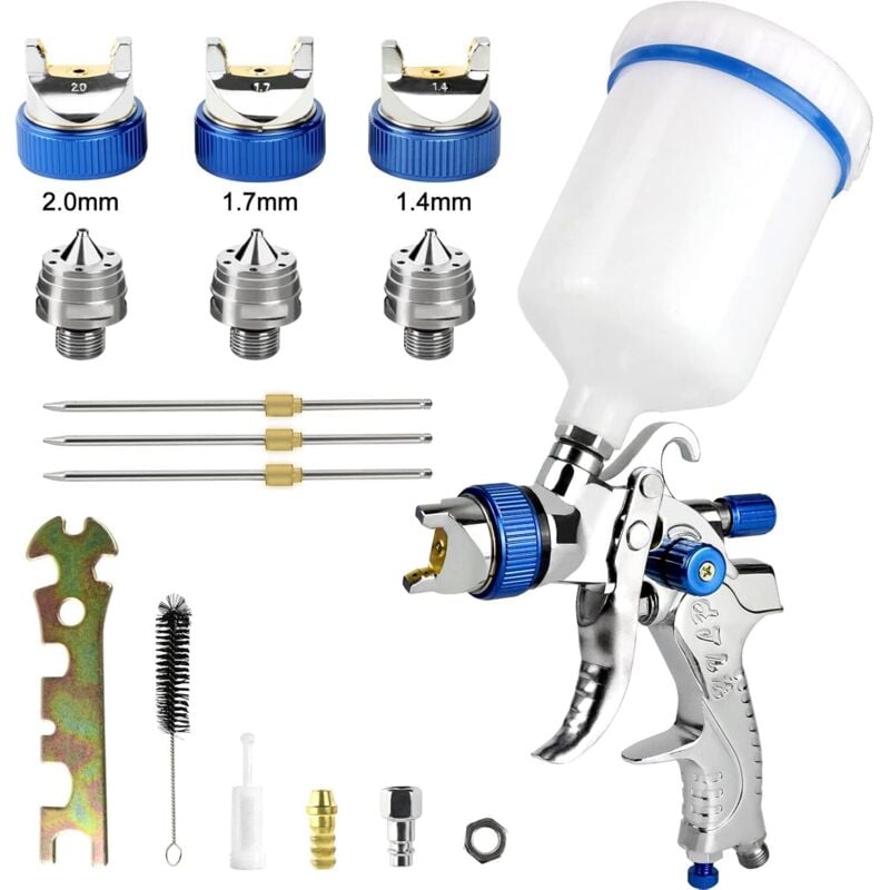 foto del prodotto lablanc pistola a spruzzo per verniciatura professionale hvlp a gravit con 3 ugelli da 1,4 mm, 1,7 mm e 2,0 mm, tazza da 600 cc, pistola a gravit 