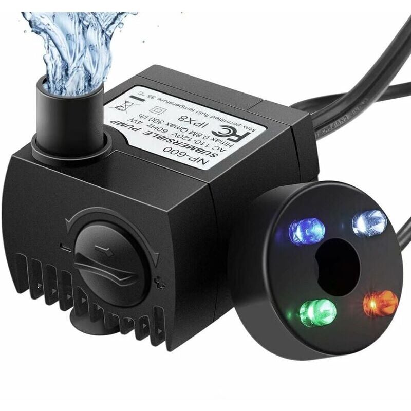 foto del prodotto lablanc pompa per acquario con 4 luci led colorate, pompa per acqua da 300 l h, resistente alla combustione a secco 48 ore , pompa per laghetto,