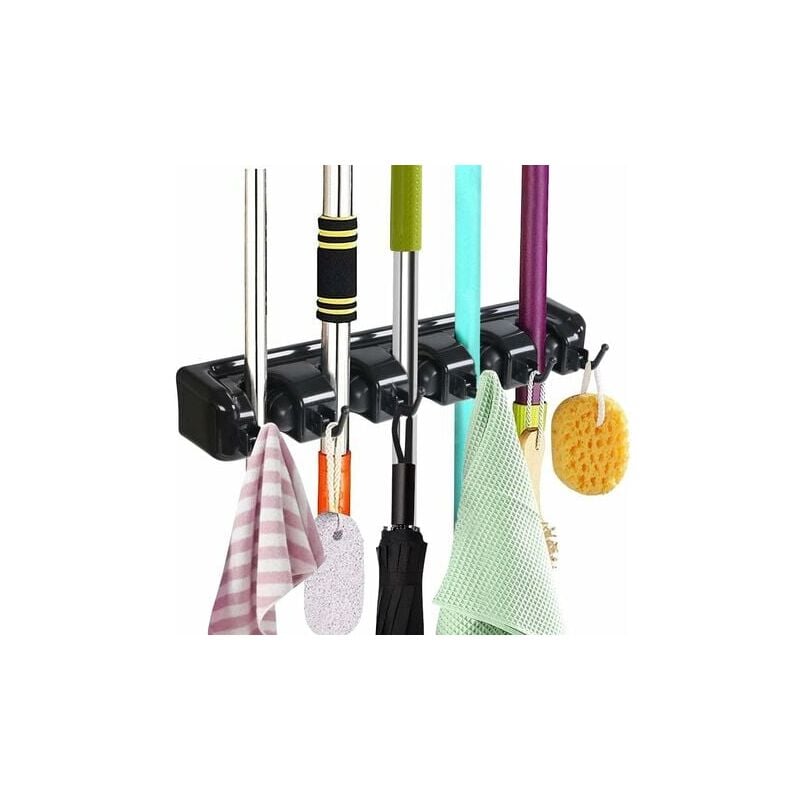 foto del prodotto lablanc portascope da parete multifunzionale, portaoggetti con 5 scomparti e 6 ganci per cucina, garage, lavanderia nero 